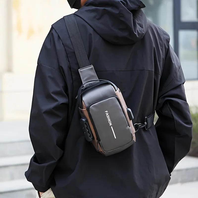 Durable Oxford Fabric Men's Sling Bag - Stylish Motorcycle Crossbody Chest Pack with Phone Pocket, Zip Closure for Daily Commute