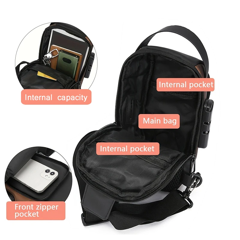 Durable Oxford Fabric Men's Sling Bag - Stylish Motorcycle Crossbody Chest Pack with Phone Pocket, Zip Closure for Daily Commute