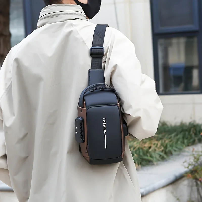 Durable Oxford Fabric Men's Sling Bag - Stylish Motorcycle Crossbody Chest Pack with Phone Pocket, Zip Closure for Daily Commute