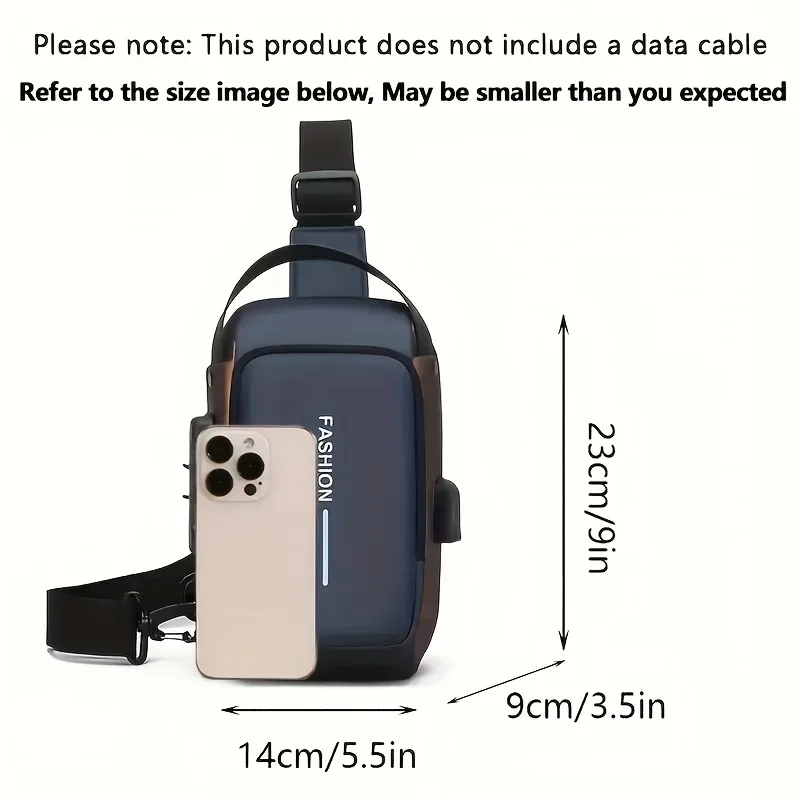 Durable Oxford Fabric Men's Sling Bag - Stylish Motorcycle Crossbody Chest Pack with Phone Pocket, Zip Closure for Daily Commute