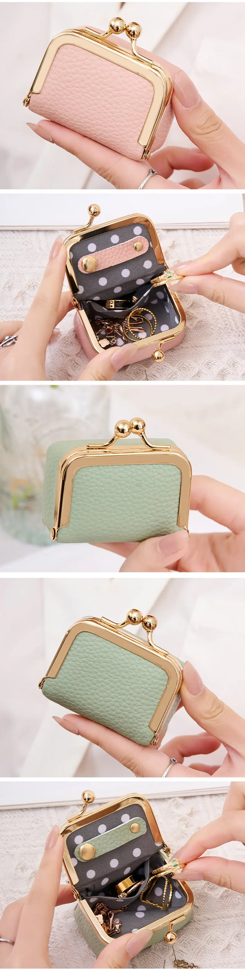 New Mini Women's Solid Color PU Leather Jewelry Box Can Store Rings Necklaces Earrings Portable Coin Purse With Kiss Clasp
