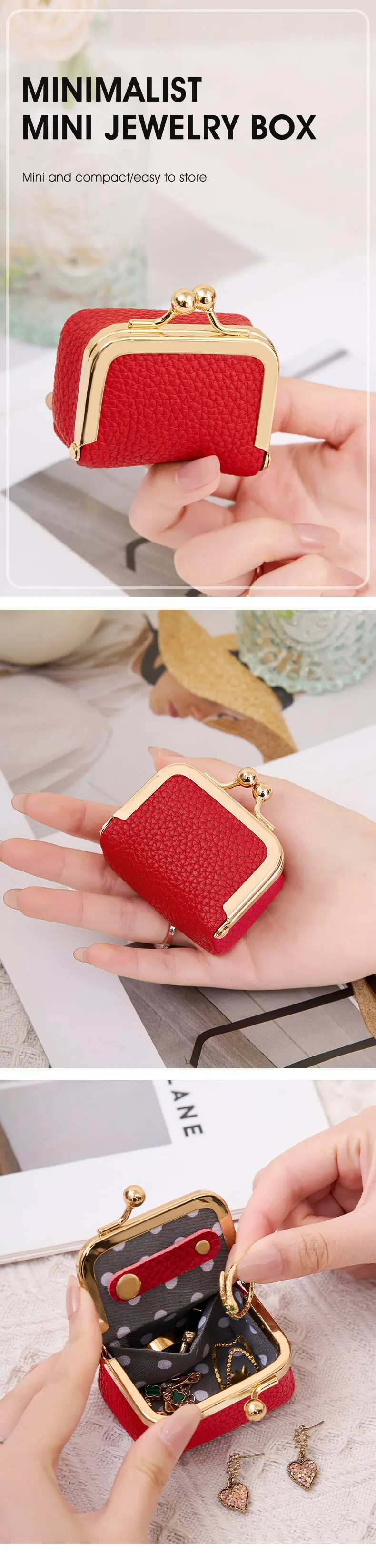 New Mini Women's Solid Color PU Leather Jewelry Box Can Store Rings Necklaces Earrings Portable Coin Purse With Kiss Clasp