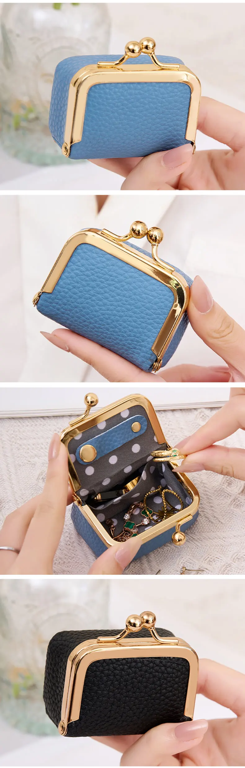 New Mini Women's Solid Color PU Leather Jewelry Box Can Store Rings Necklaces Earrings Portable Coin Purse With Kiss Clasp
