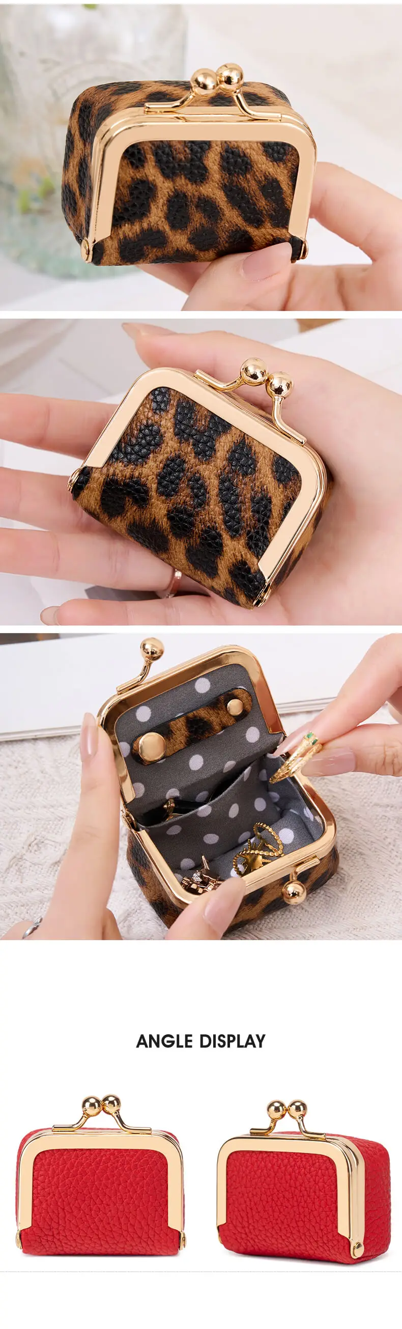 New Mini Women's Solid Color PU Leather Jewelry Box Can Store Rings Necklaces Earrings Portable Coin Purse With Kiss Clasp