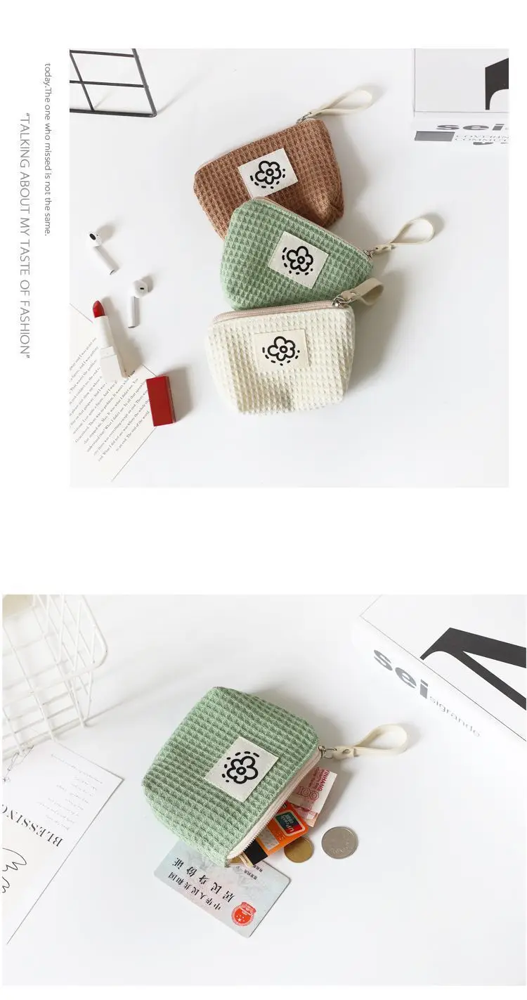 Japanese Cute Simple Waffle Change Bag Storage Bag Women's Wrist Bag