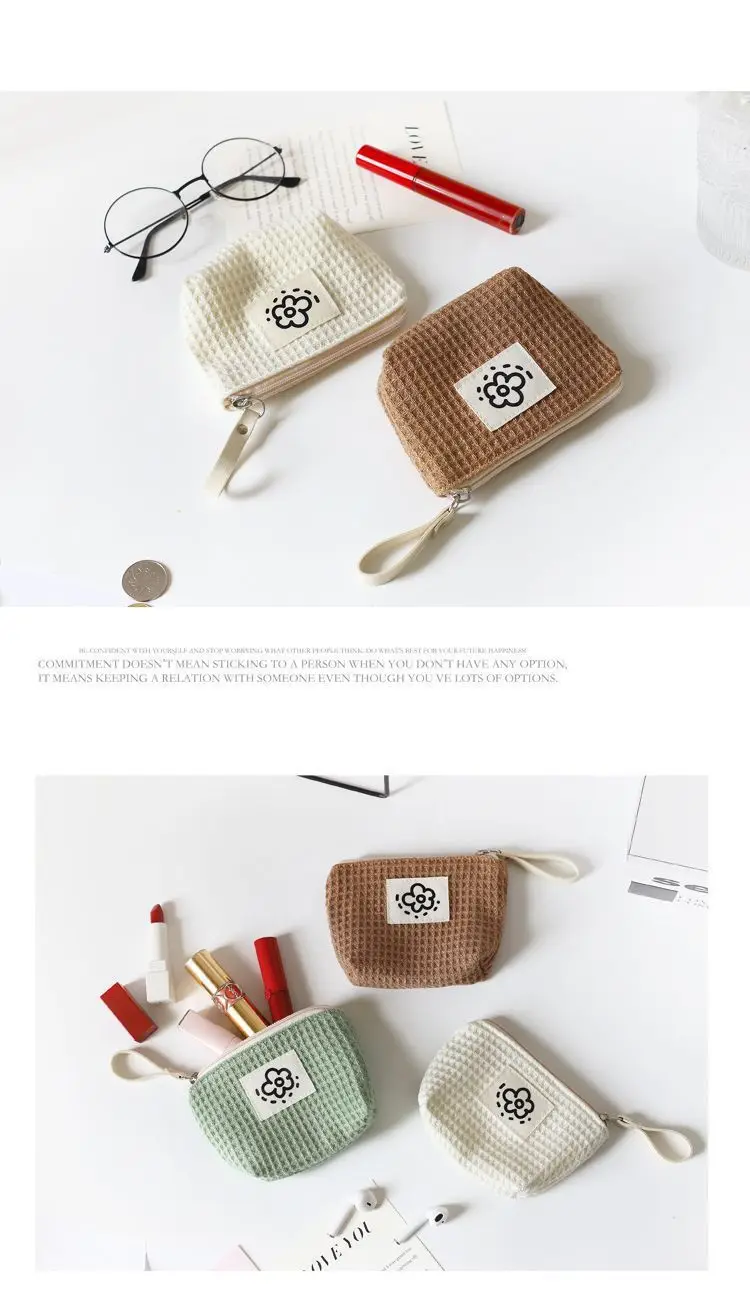 Japanese Cute Simple Waffle Change Bag Storage Bag Women's Wrist Bag
