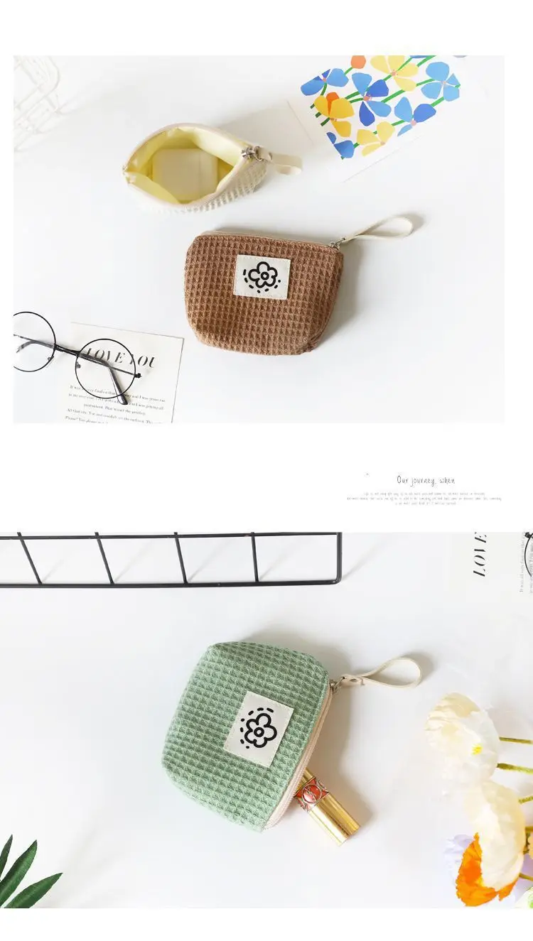 Japanese Cute Simple Waffle Change Bag Storage Bag Women's Wrist Bag