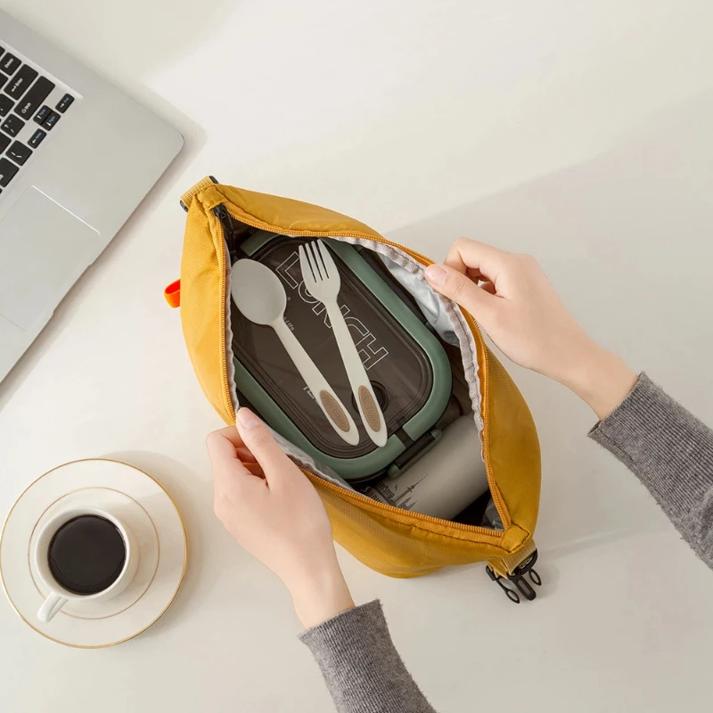 Portable Lunch Box Bags Solid-Color Foldable Insulated Storage Bag Thickened Aluminum Foil Oxford Cloth Large Capacity Tote Bag