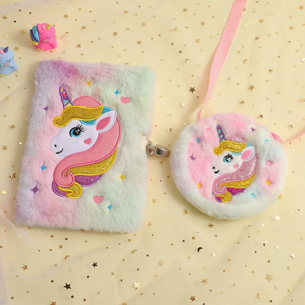 2 PC Cartoon Unicorn Crossbody Bag Children Cute PlushShoulder Bag Girls Small Backpack Suitable For School Holiday Gifts