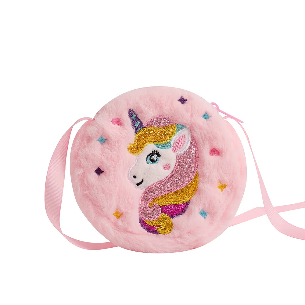 2 PC Cartoon Unicorn Crossbody Bag Children Cute PlushShoulder Bag Girls Small Backpack Suitable For School Holiday Gifts