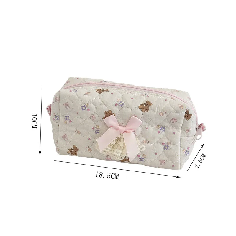 Pink Rose Sweetheart Cosmetic Storage Bag Aesthetic Cute Lace Trim Makeup Pouch Large Capacity Vintage Cosmetic Organizer Bags