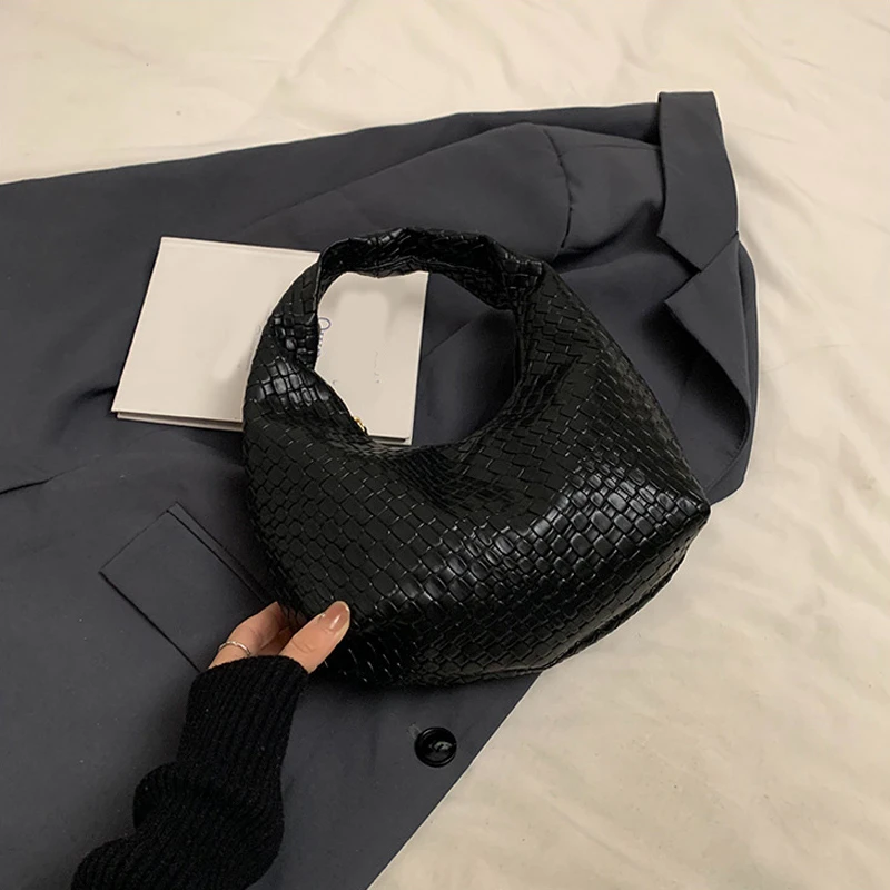 Women Classic Fashion Woven Embossed Hobo Soft PU Leather Small Top-handle Shoulder Bag Casual Daily Handbags