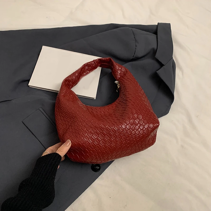 Women Classic Fashion Woven Embossed Hobo Soft PU Leather Small Top-handle Shoulder Bag Casual Daily Handbags