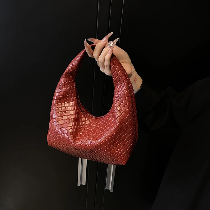 Women Classic Fashion Woven Embossed Hobo Soft PU Leather Small Top-handle Shoulder Bag Casual Daily Handbags