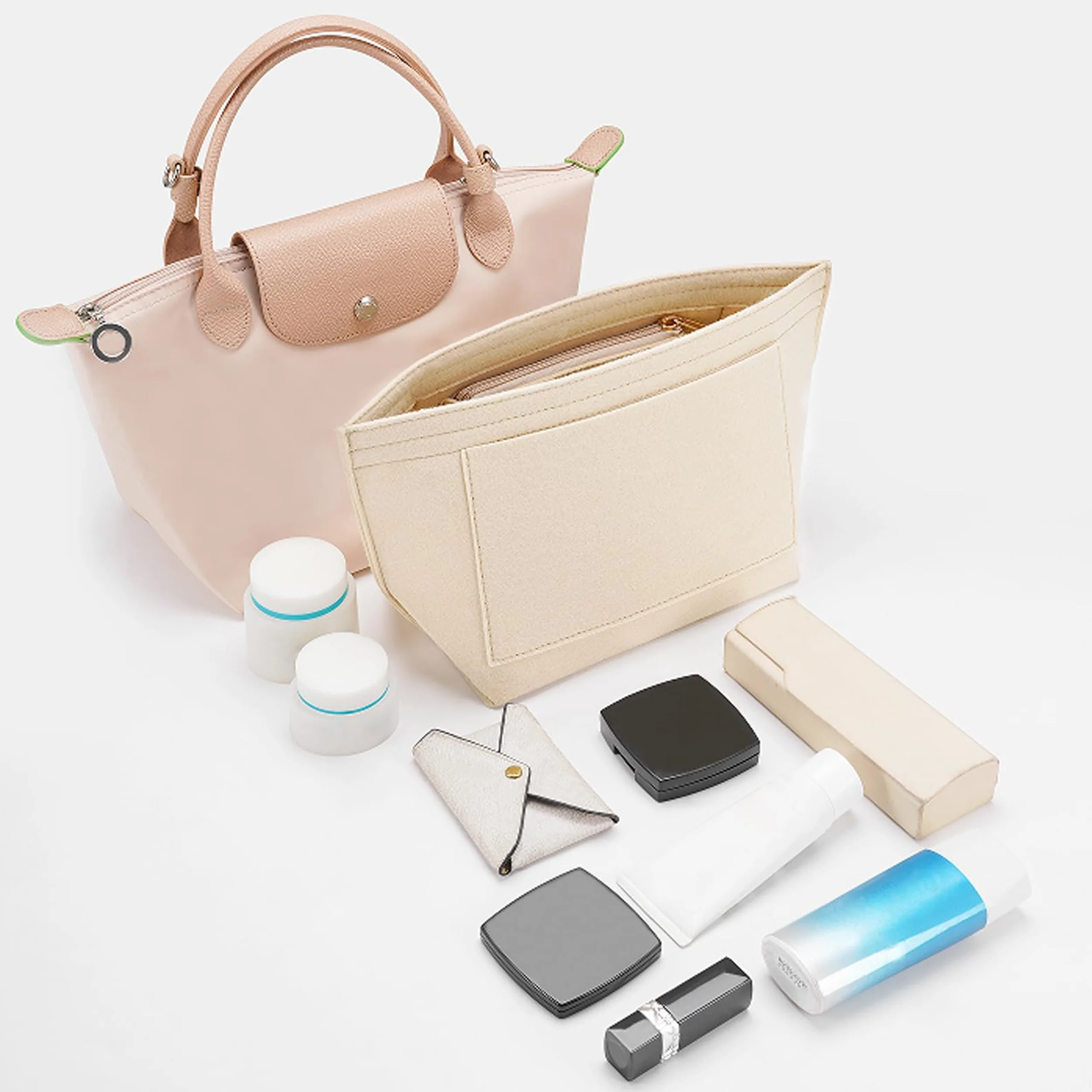 Felt Insert Bag Fits For Longchamp Handbag Liner Bag Felt Cloth Makeup Bag Support Travel Portable Insert Purse Organizer
