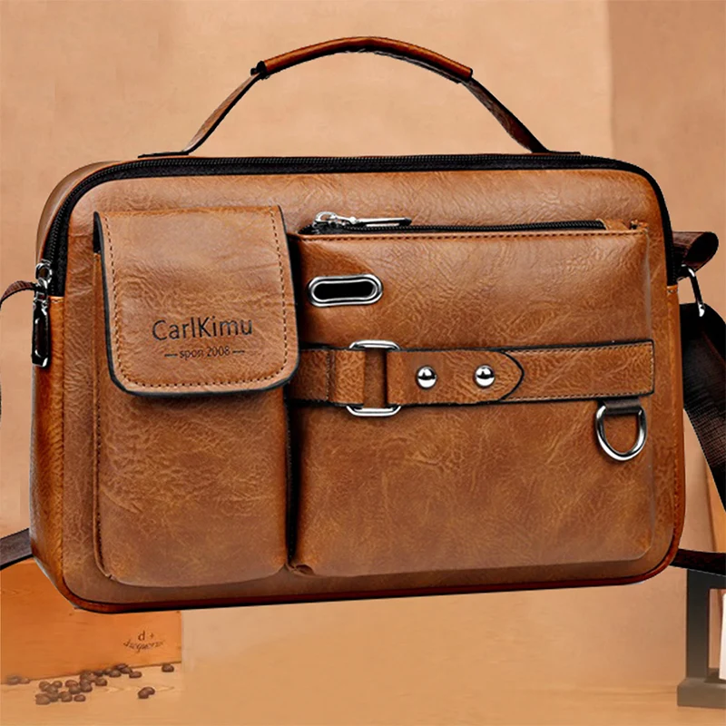 Men's Retro Messenger Bag with Waterproof Design, Large Capacity Laptop Briefcase for Office Work, Travel and School