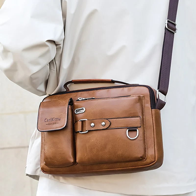 Men's Retro Messenger Bag with Waterproof Design, Large Capacity Laptop Briefcase for Office Work, Travel and School