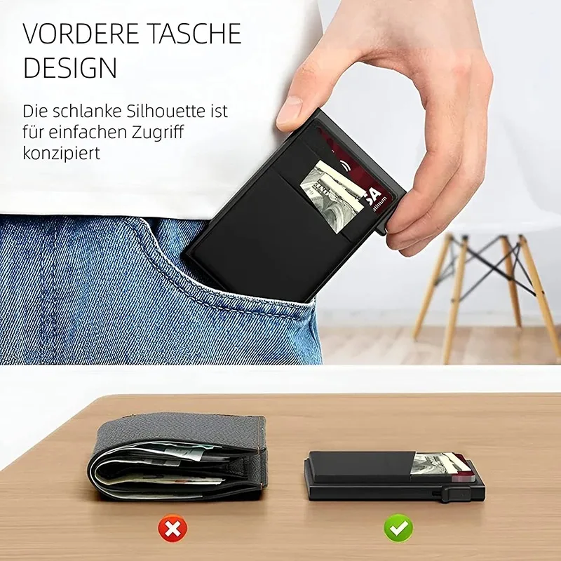 Men's Card Holder Ultra-thin Aluminum Wallet with RFID Protection and Coin Compartment