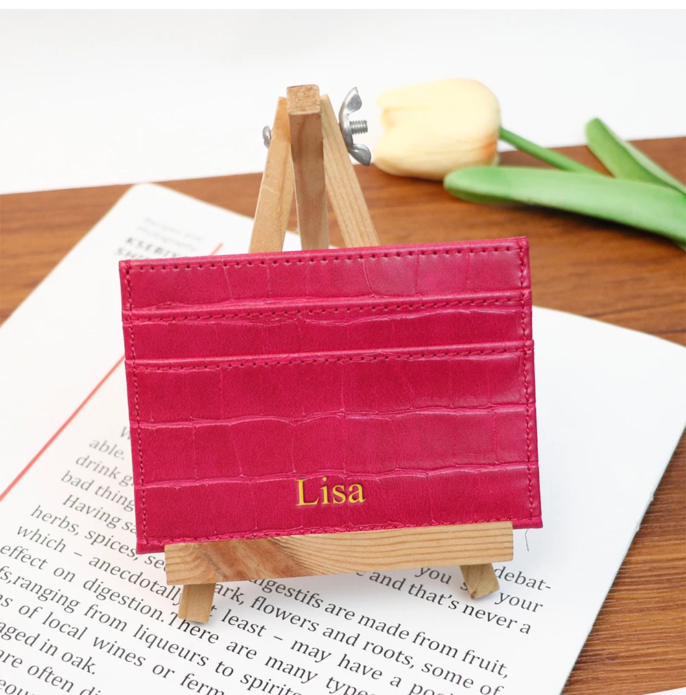Customizable Name Letter Crocodile Pattern PU Simple and High-End Multi-Color Women's Gift Multi-Slot Coin Purse Card Case