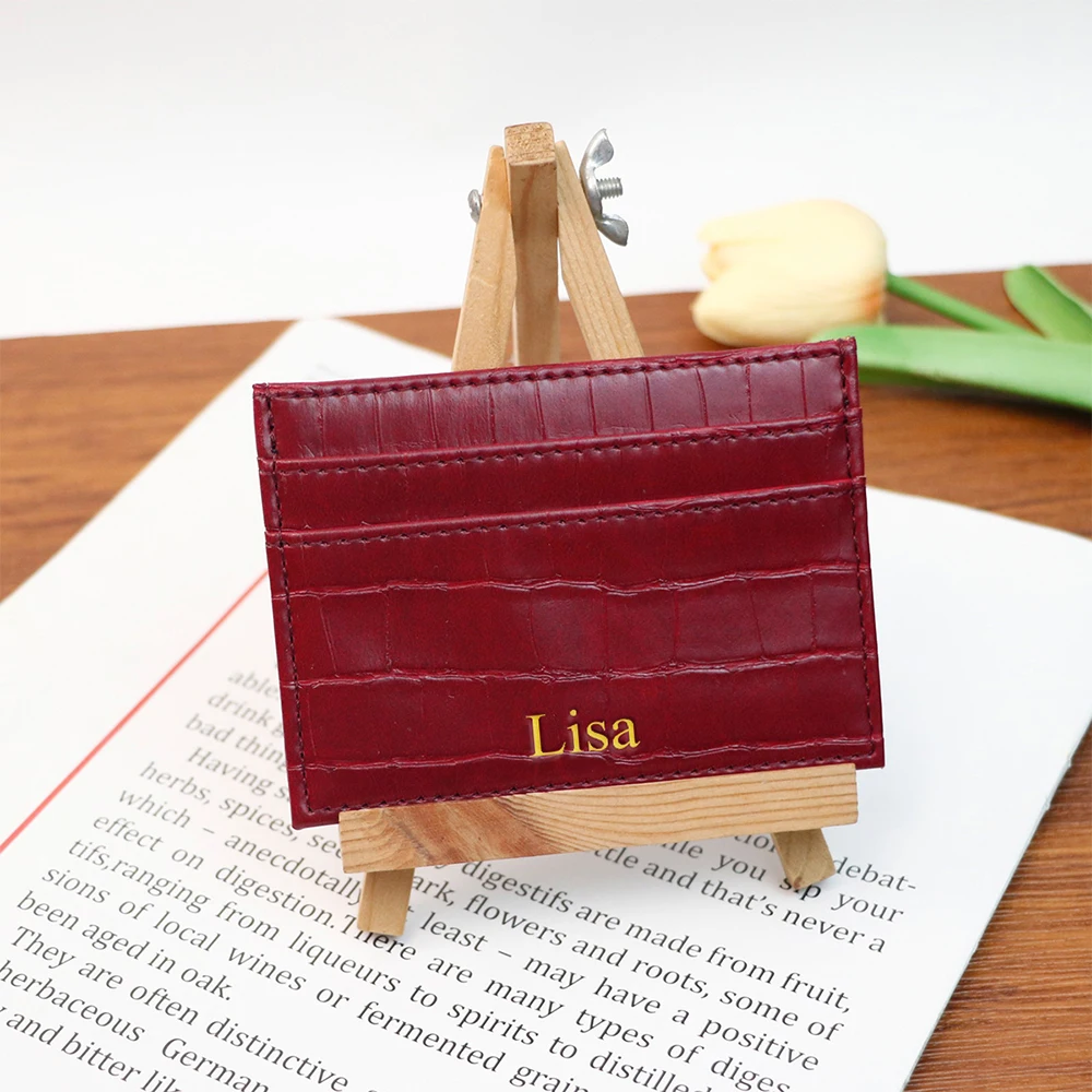 Customizable Name Letter Crocodile Pattern PU Simple and High-End Multi-Color Women's Gift Multi-Slot Coin Purse Card Case