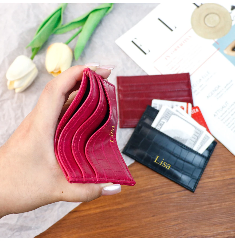 Customizable Name Letter Crocodile Pattern PU Simple and High-End Multi-Color Women's Gift Multi-Slot Coin Purse Card Case