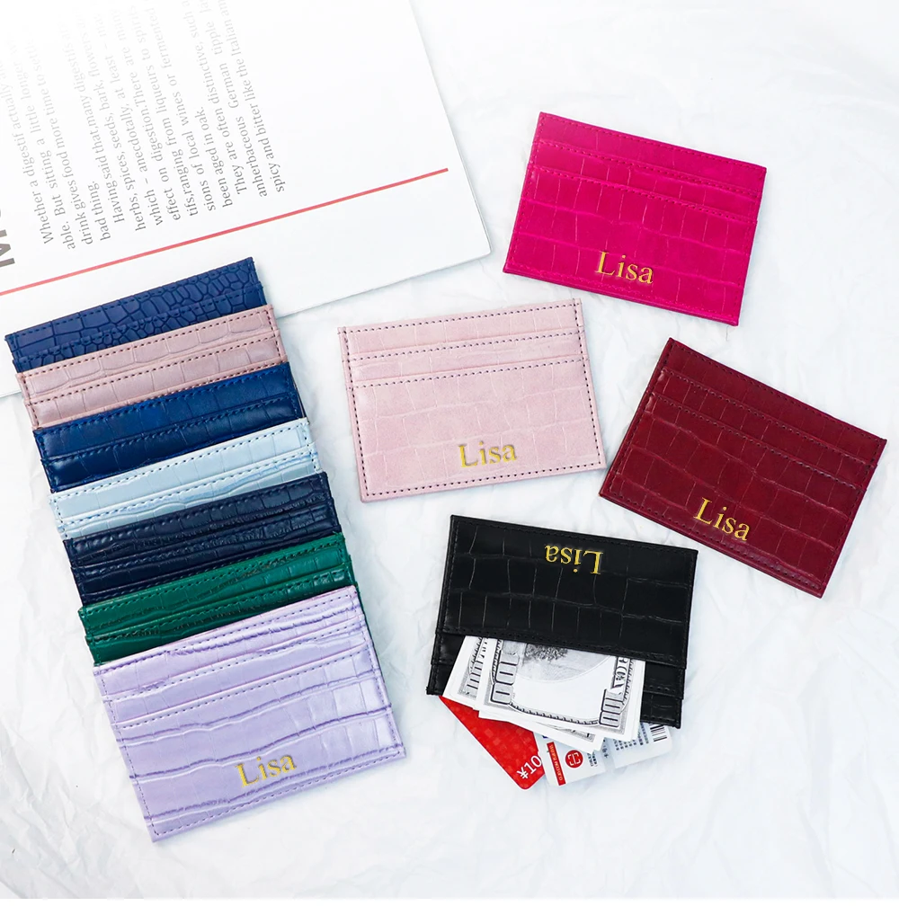 Customizable Name Letter Crocodile Pattern PU Simple and High-End Multi-Color Women's Gift Multi-Slot Coin Purse Card Case