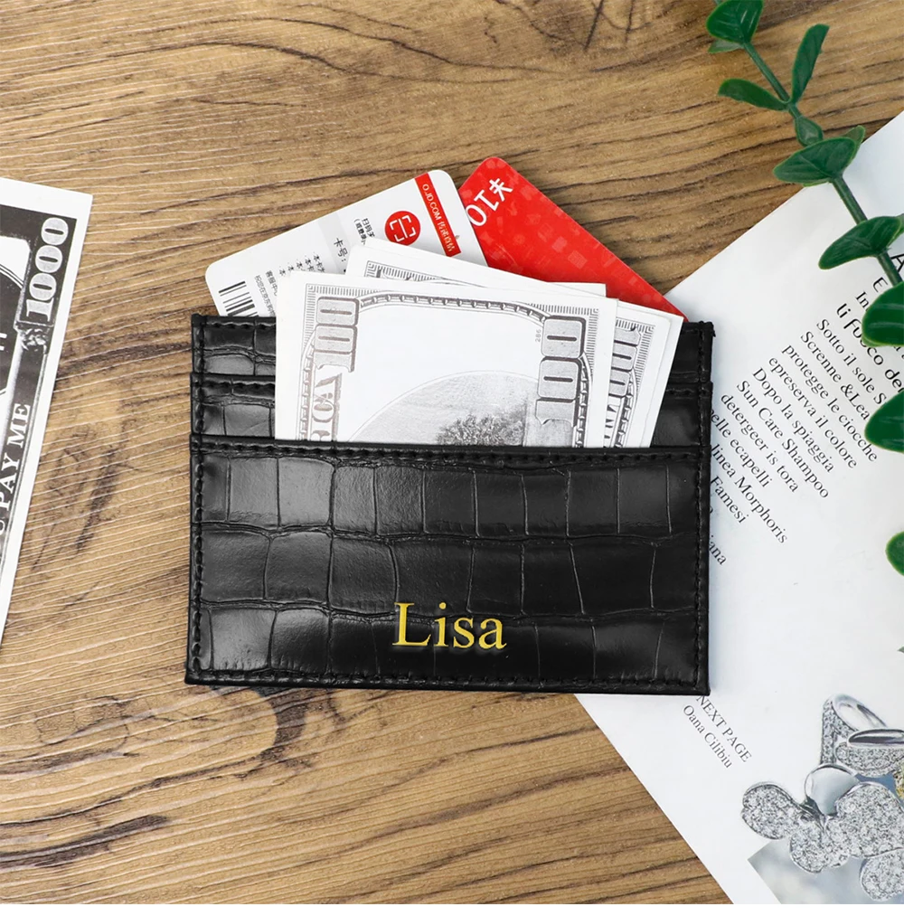 Customizable Name Letter Crocodile Pattern PU Simple and High-End Multi-Color Women's Gift Multi-Slot Coin Purse Card Case