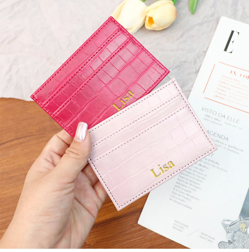 Customizable Name Letter Crocodile Pattern PU Simple and High-End Multi-Color Women's Gift Multi-Slot Coin Purse Card Case