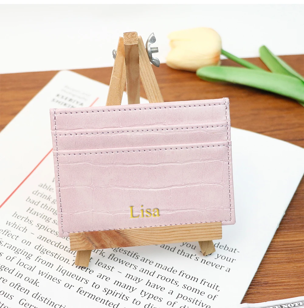 Customizable Name Letter Crocodile Pattern PU Simple and High-End Multi-Color Women's Gift Multi-Slot Coin Purse Card Case