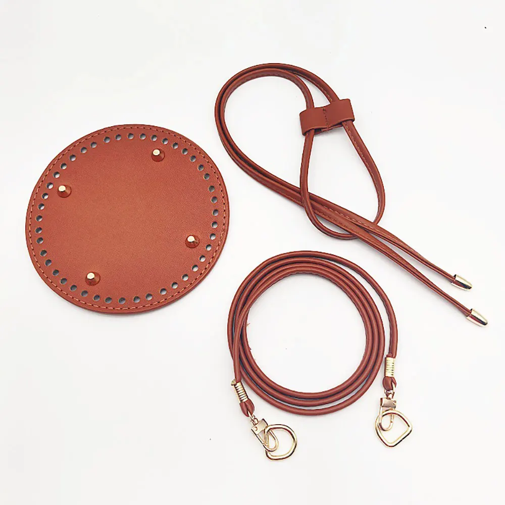 3Pcs DIY Purse Making Kit with Chain PU Leather Bucket Bag Base & Shoulder Strap Crochet Handbag Accessories 