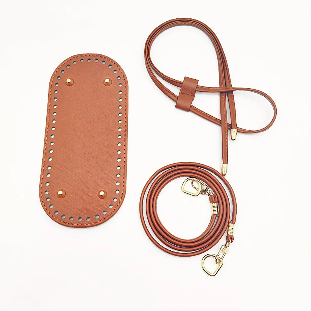 3Pcs DIY Purse Making Kit with Chain PU Leather Bucket Bag Base & Shoulder Strap Crochet Handbag Accessories 
