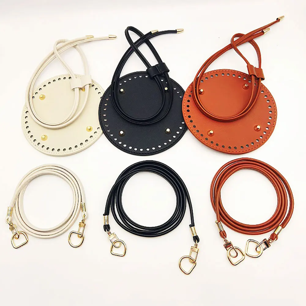 3Pcs DIY Purse Making Kit with Chain PU Leather Bucket Bag Base & Shoulder Strap Crochet Handbag Accessories 