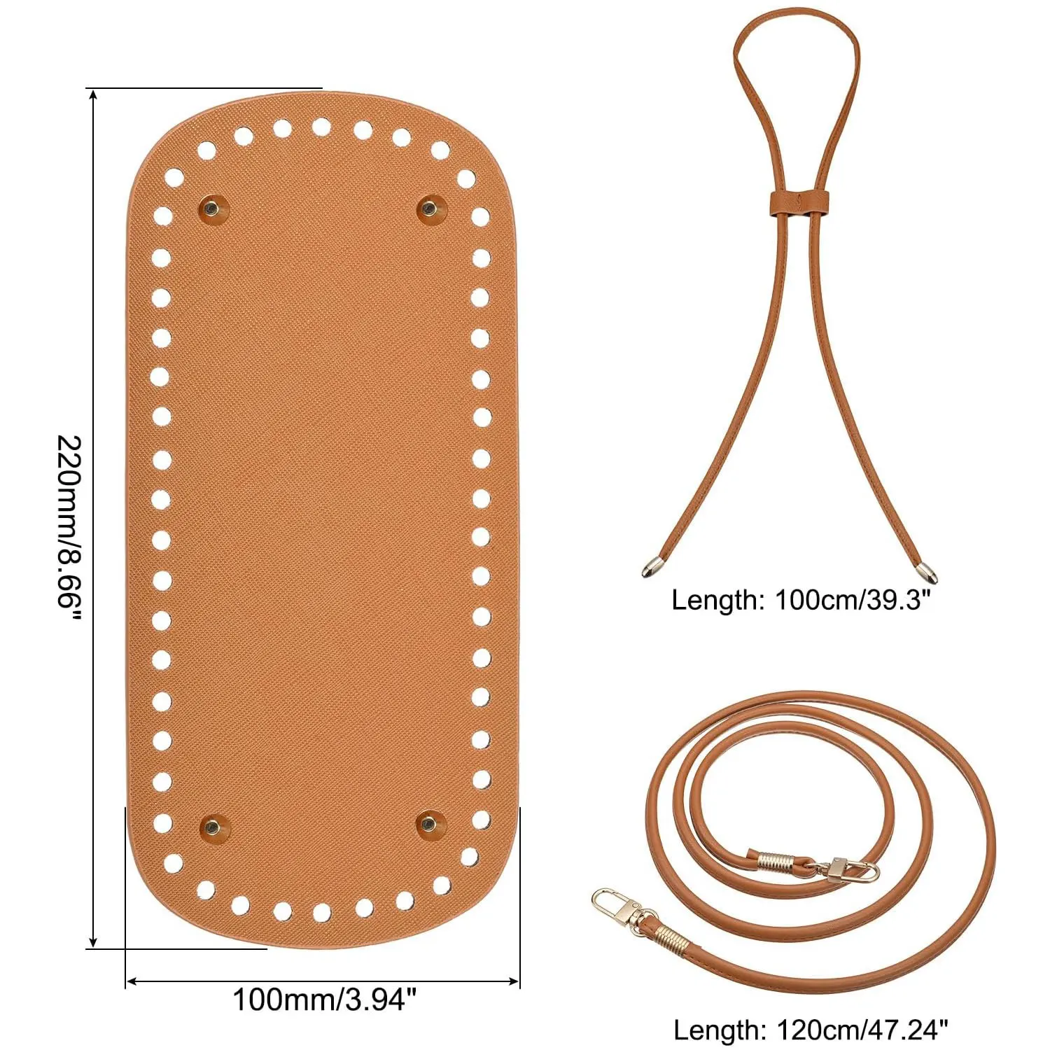 3Pcs DIY Purse Making Kit with Chain PU Leather Bucket Bag Base & Shoulder Strap Crochet Handbag Accessories 