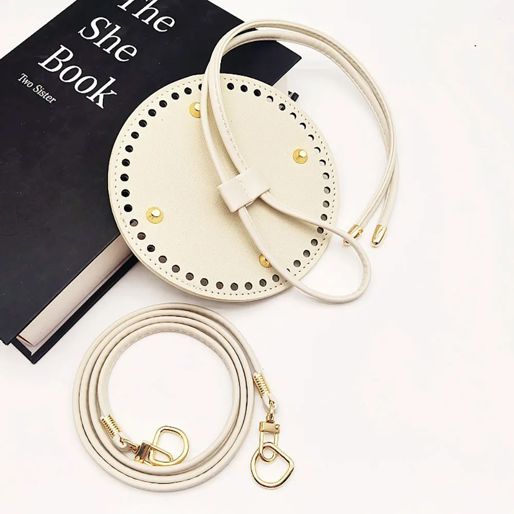 3Pcs DIY Purse Making Kit with Chain PU Leather Bucket Bag Base & Shoulder Strap Crochet Handbag Accessories 
