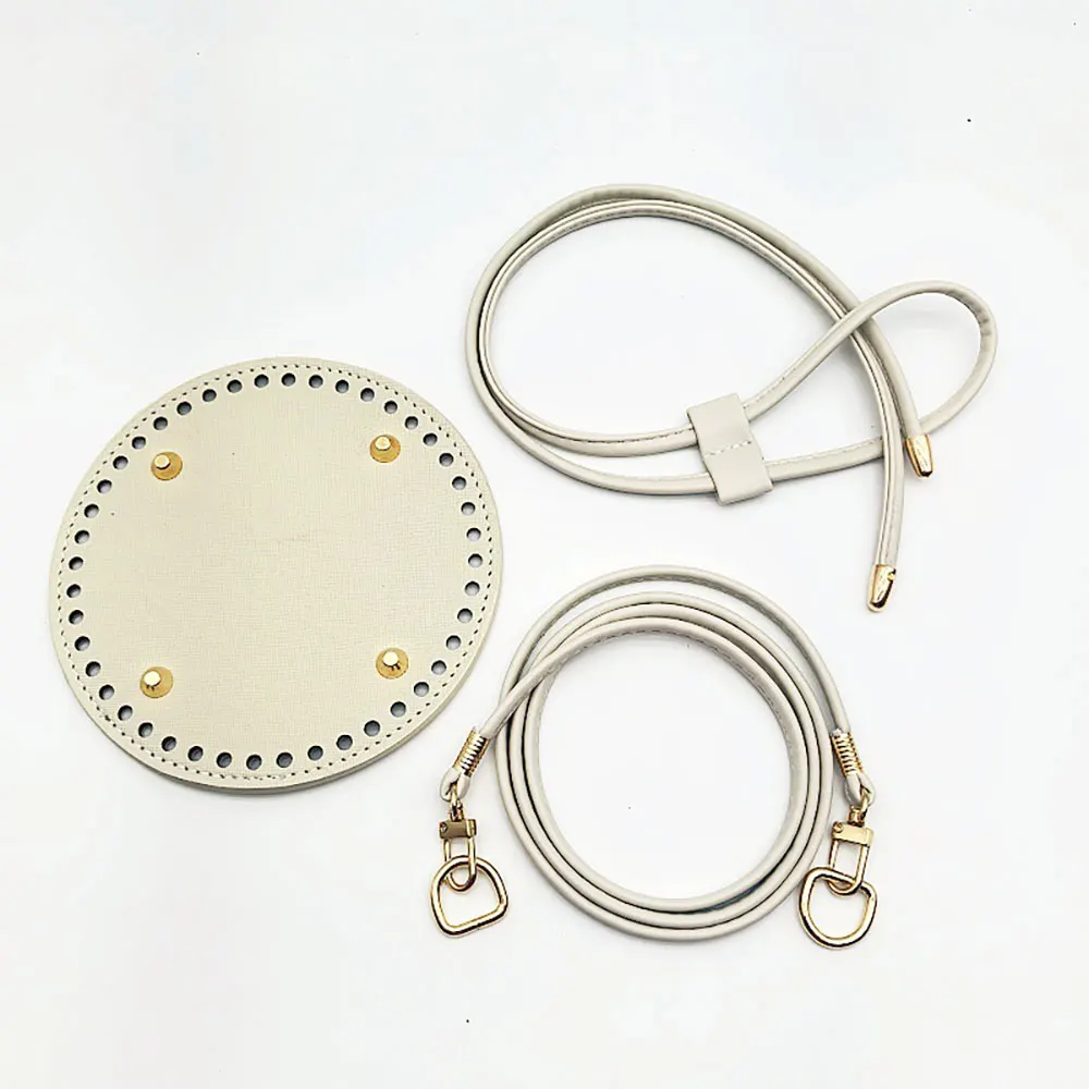 3Pcs DIY Purse Making Kit with Chain PU Leather Bucket Bag Base & Shoulder Strap Crochet Handbag Accessories 