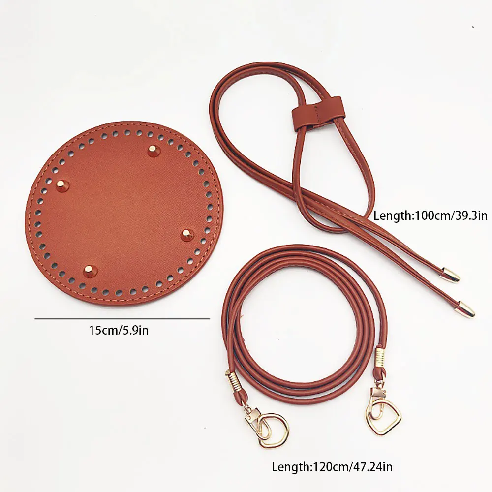 3Pcs DIY Purse Making Kit with Chain PU Leather Bucket Bag Base & Shoulder Strap Crochet Handbag Accessories 