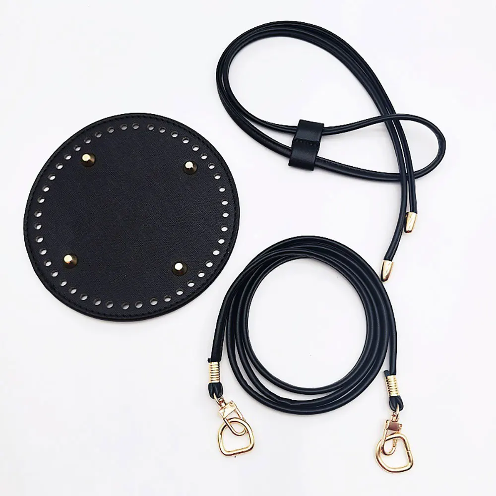 3Pcs DIY Purse Making Kit with Chain PU Leather Bucket Bag Base & Shoulder Strap Crochet Handbag Accessories 