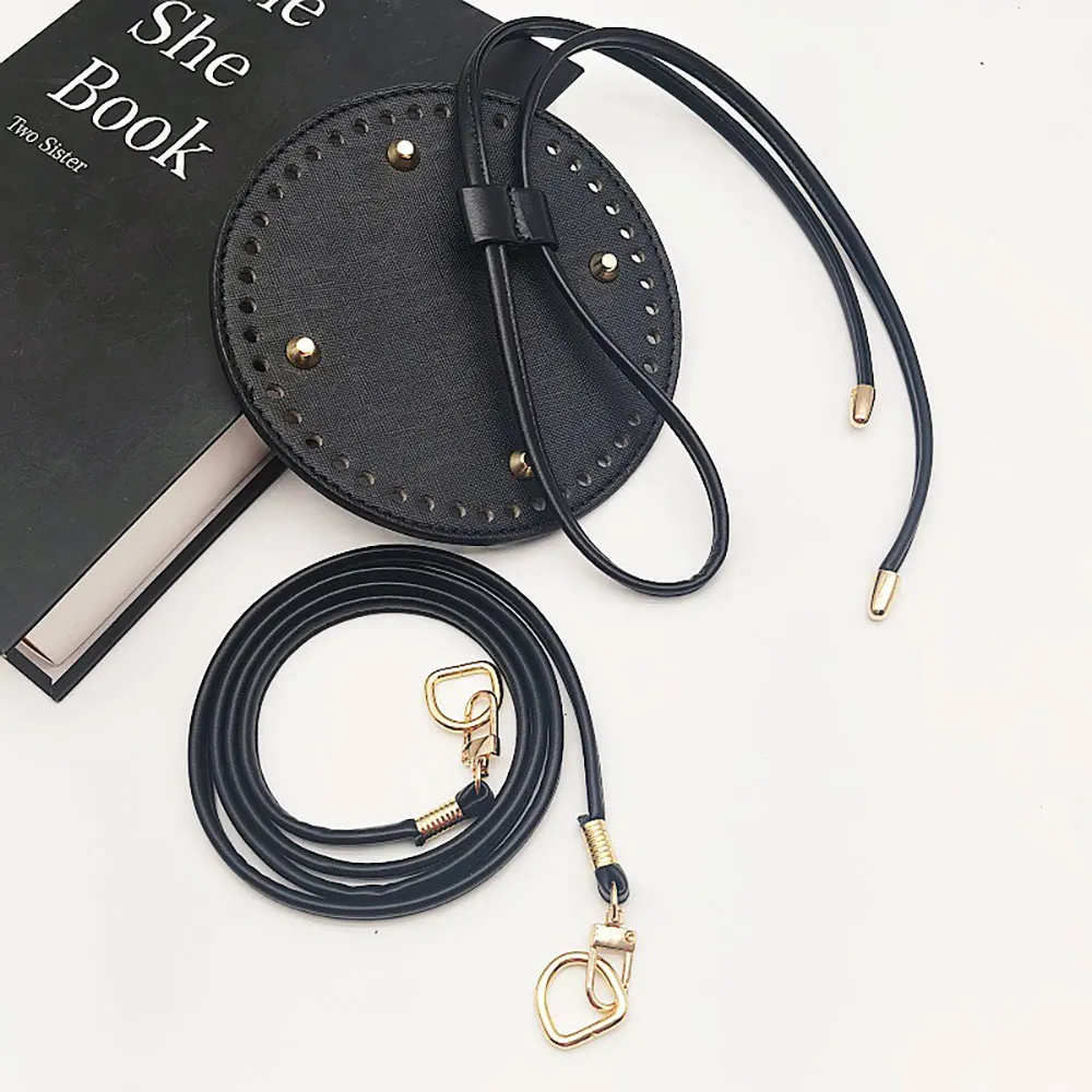 3Pcs DIY Purse Making Kit with Chain PU Leather Bucket Bag Base & Shoulder Strap Crochet Handbag Accessories 