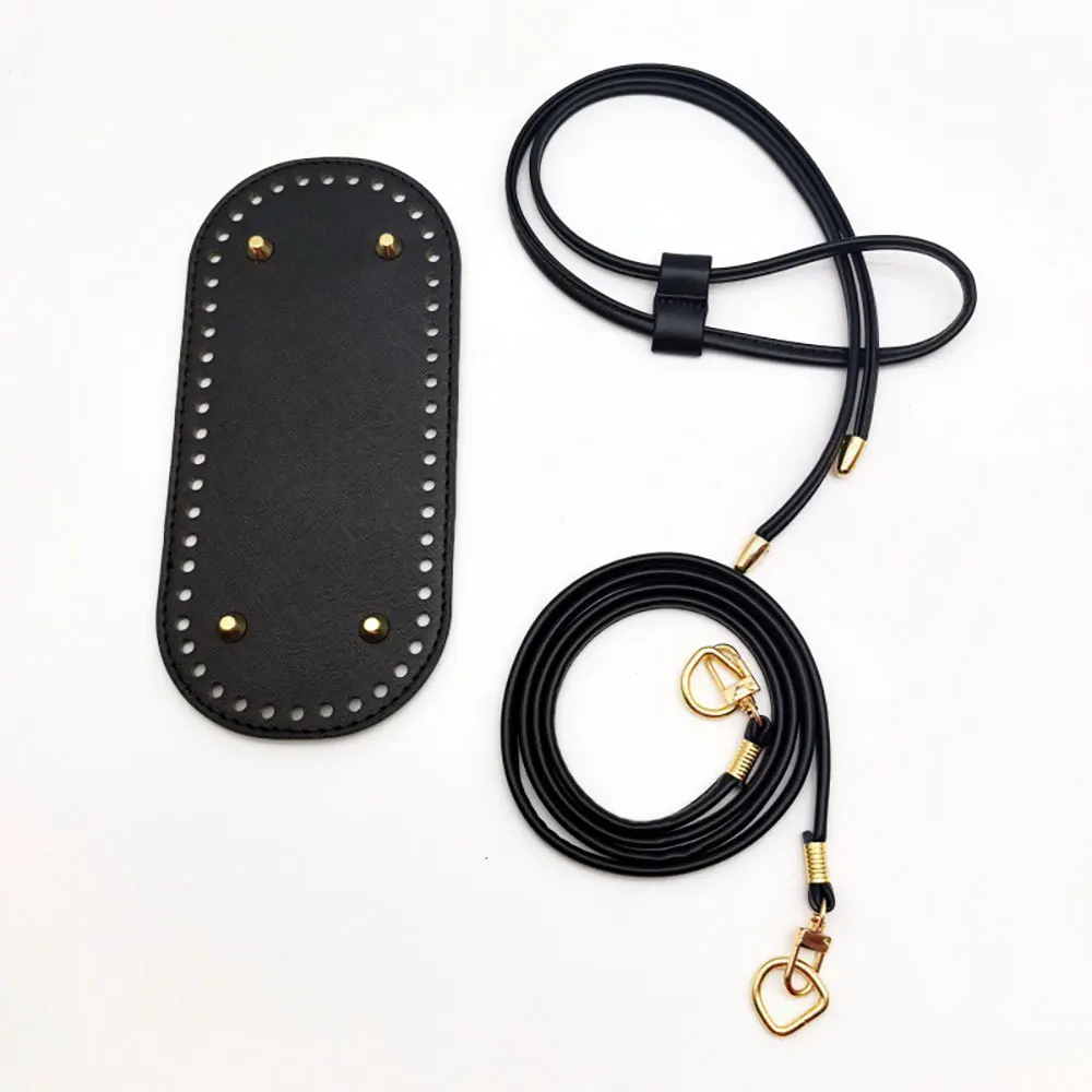 3Pcs DIY Purse Making Kit with Chain PU Leather Bucket Bag Base & Shoulder Strap Crochet Handbag Accessories 