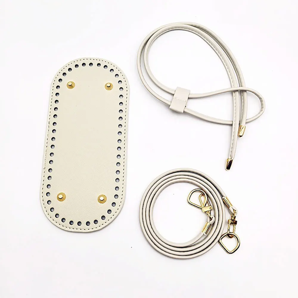 3Pcs DIY Purse Making Kit with Chain PU Leather Bucket Bag Base & Shoulder Strap Crochet Handbag Accessories 