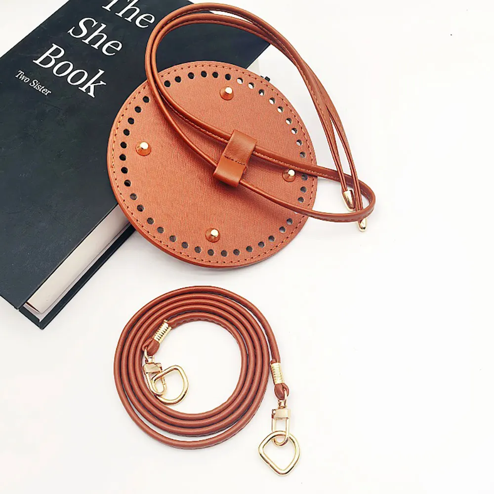 3Pcs DIY Purse Making Kit with Chain PU Leather Bucket Bag Base & Shoulder Strap Crochet Handbag Accessories 