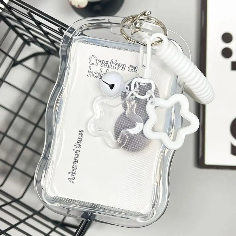 Soft Silicone Kpop Photocard Holder With Star Keychain Sliding Cover ID Cards Protective Case Spring Rope