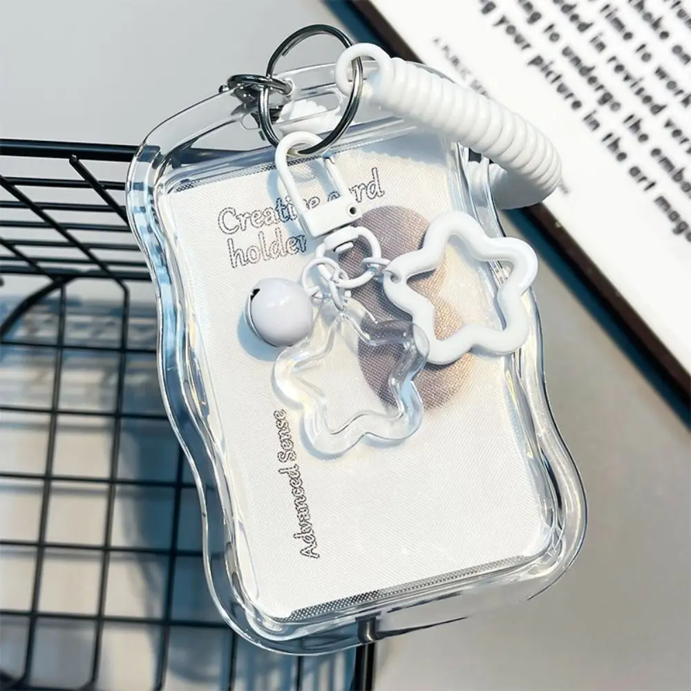 Soft Silicone Kpop Photocard Holder With Star Keychain Sliding Cover ID Cards Protective Case Spring Rope