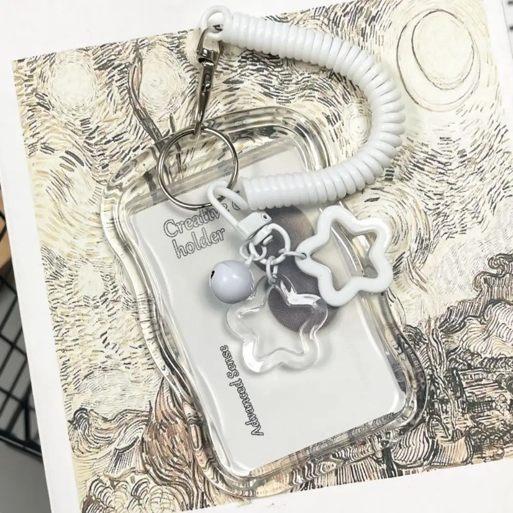 Soft Silicone Kpop Photocard Holder With Star Keychain Sliding Cover ID Cards Protective Case Spring Rope