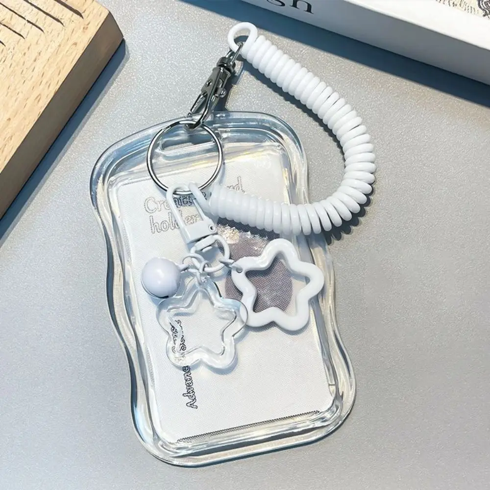 Soft Silicone Kpop Photocard Holder With Star Keychain Sliding Cover ID Cards Protective Case Spring Rope