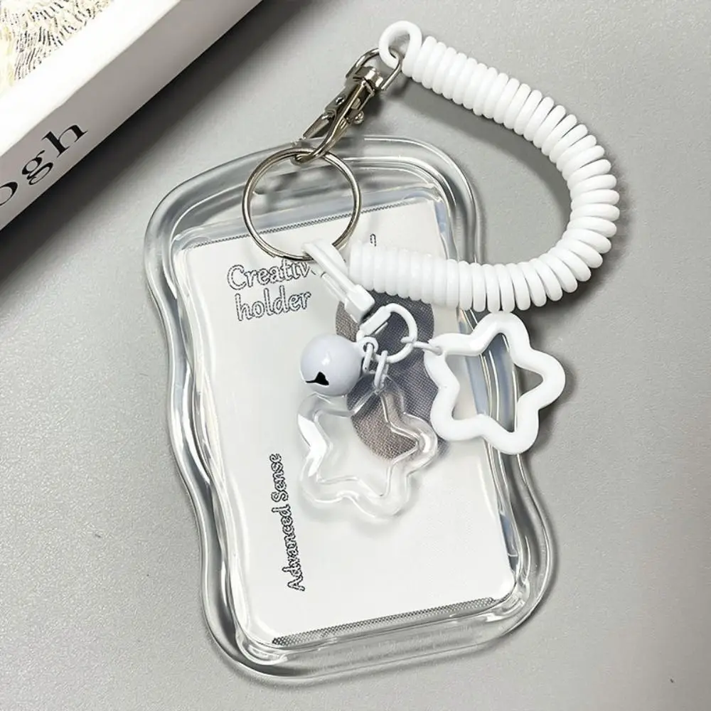 Soft Silicone Kpop Photocard Holder With Star Keychain Sliding Cover ID Cards Protective Case Spring Rope