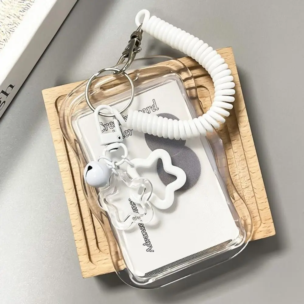Soft Silicone Kpop Photocard Holder With Star Keychain Sliding Cover ID Cards Protective Case Spring Rope