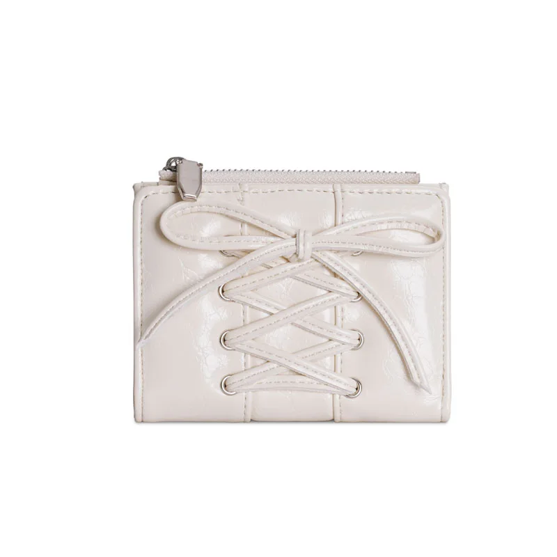 Women's Bow Lace Up Wallet Ultra Thin Multi Card Slot Zipper Coin Purse Portable Cute Small Card Holder