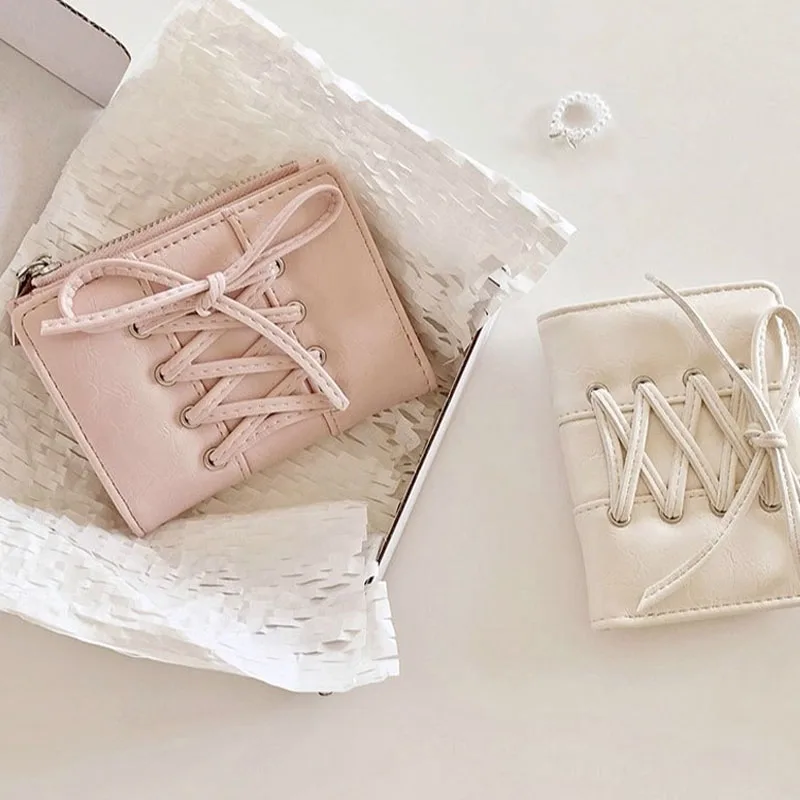 Women's Bow Lace Up Wallet Ultra Thin Multi Card Slot Zipper Coin Purse Portable Cute Small Card Holder