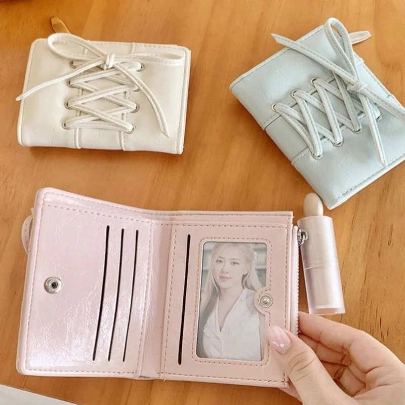 Women's Bow Lace Up Wallet Ultra Thin Multi Card Slot Zipper Coin Purse Portable Cute Small Card Holder